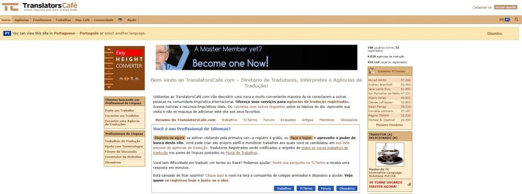TranslatorCafé é um site em português para tradutores
