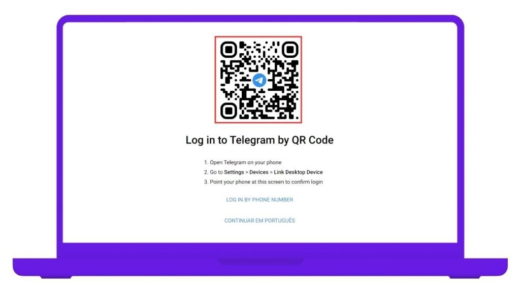 Página do QR Code para acessar Telegram Web